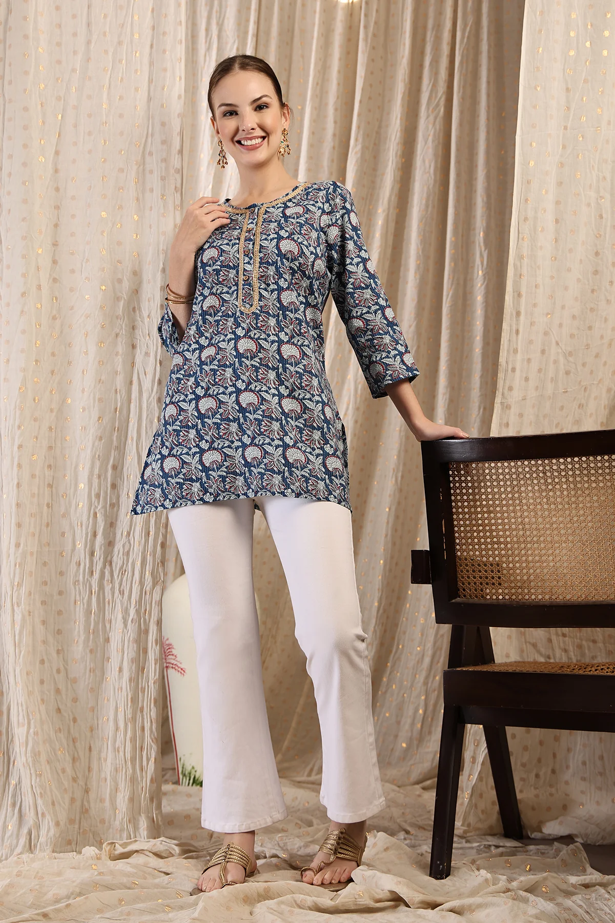 Zipless Feeding Cotton Top with Embroidered Neck - Multi - Image 9