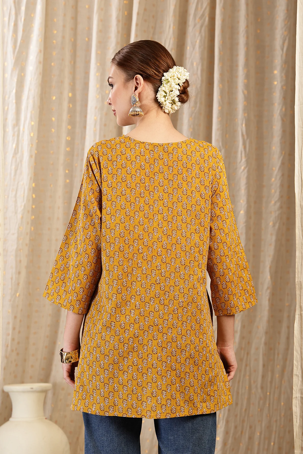Zipless Feeding Cotton Top with Embroidered Neck - Ocher Booty - Image 3