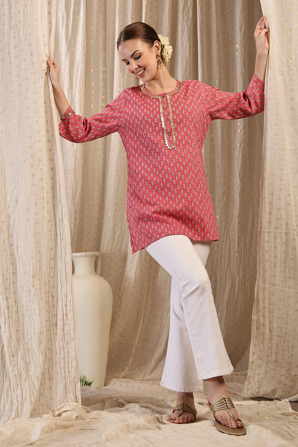 Zipless Feeding Cotton Top with Embroidered Neck - Pink Booty - Image 5