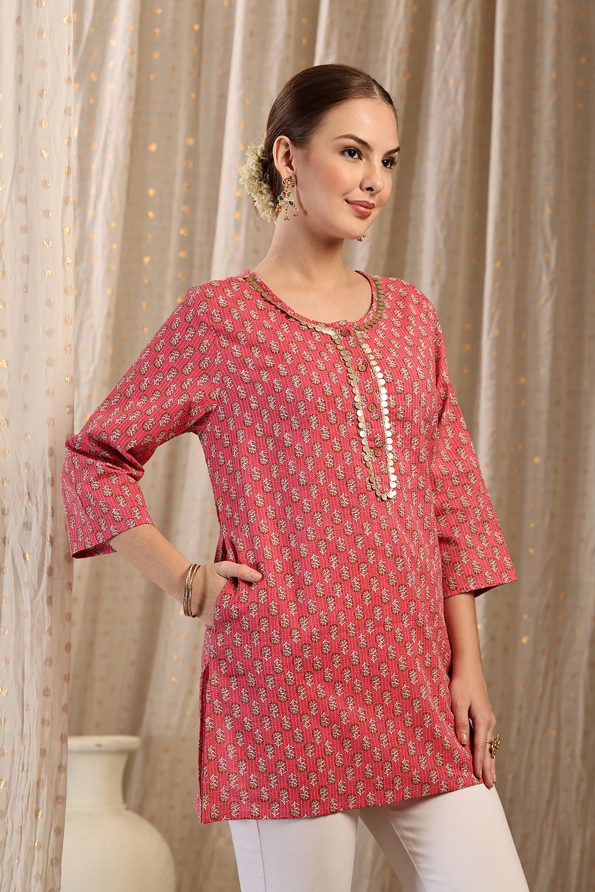Zipless Feeding Cotton Top with Embroidered Neck - Pink Booty - Image 7