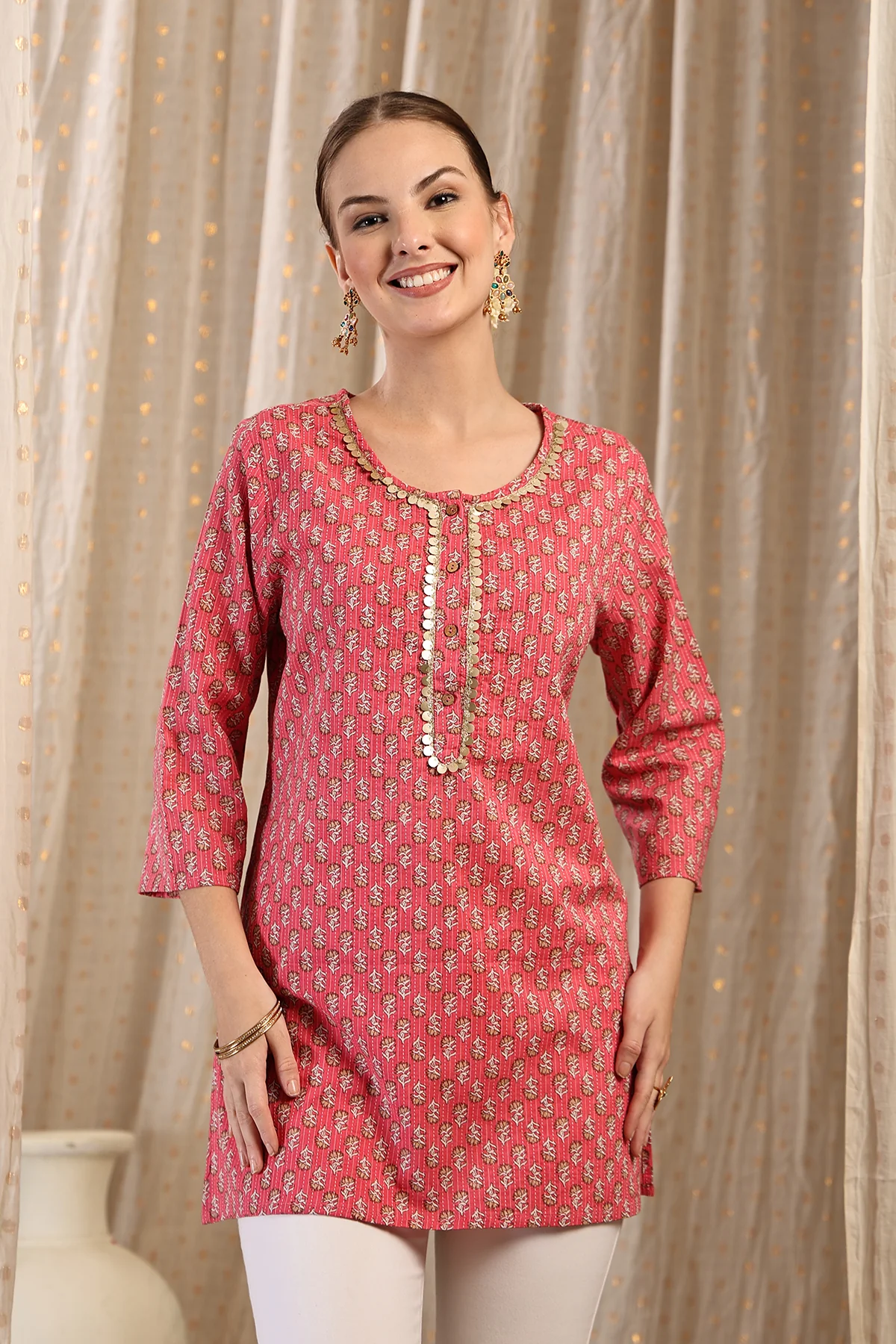 Zipless Feeding Cotton Top with Embroidered Neck - Pink Booty - Image 8