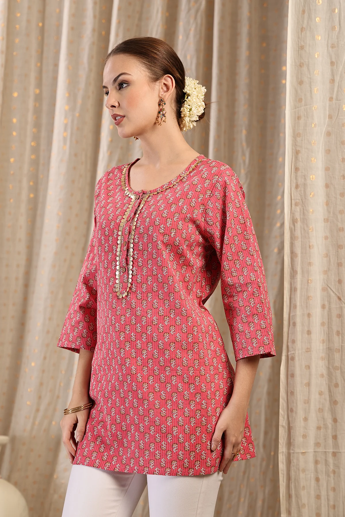 Zipless Feeding Cotton Top with Embroidered Neck - Pink Booty - Image 9