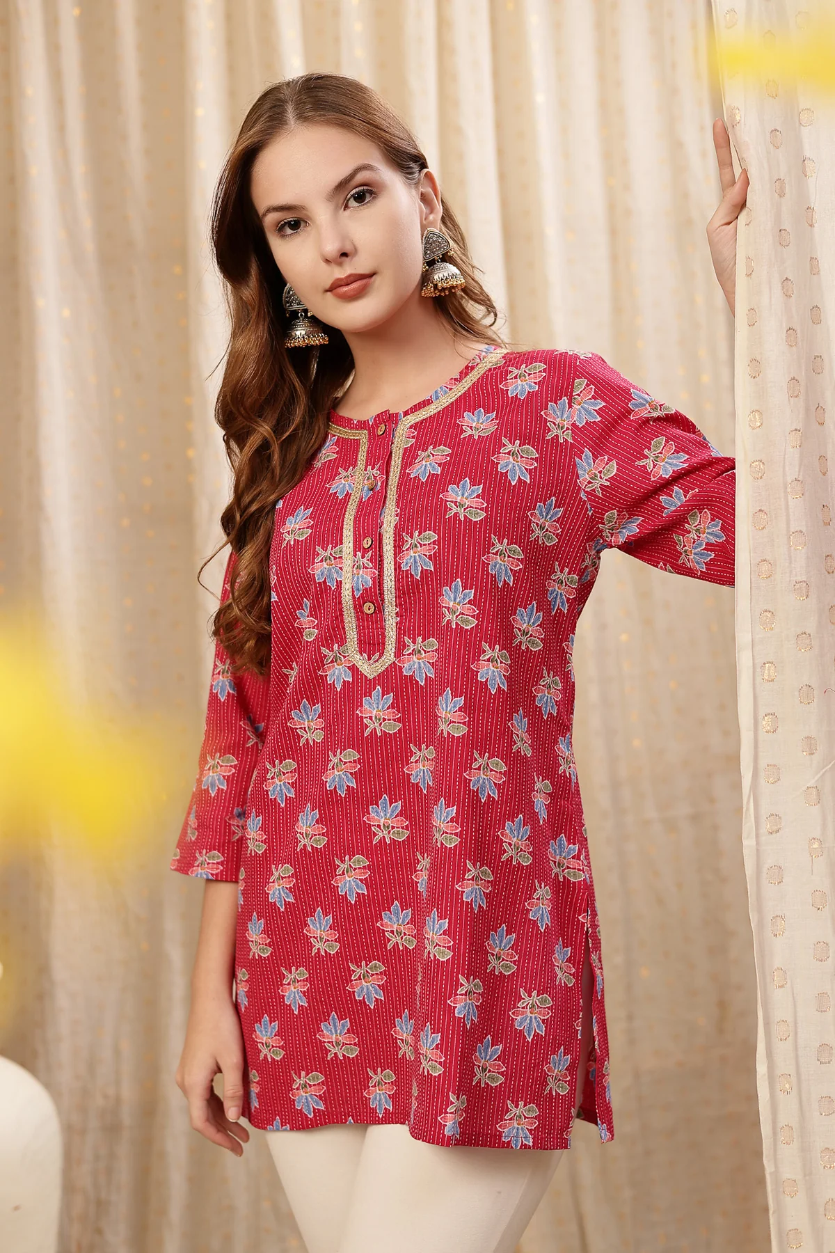 Zipless Feeding Cotton Top with Embroidered Neck - Red Booty - Image 10