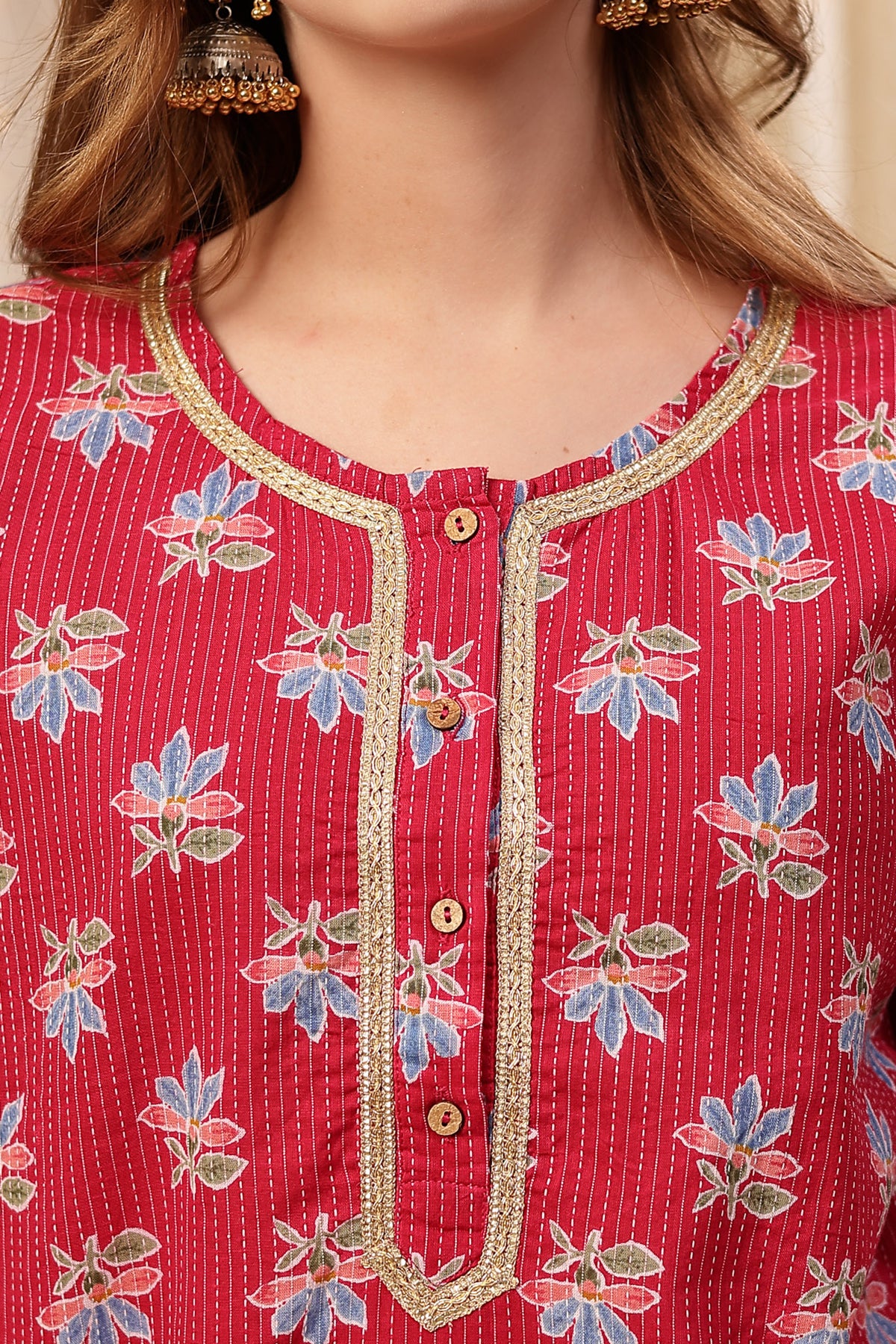 Zipless Feeding Cotton Top with Embroidered Neck - Red Booty - Image 6