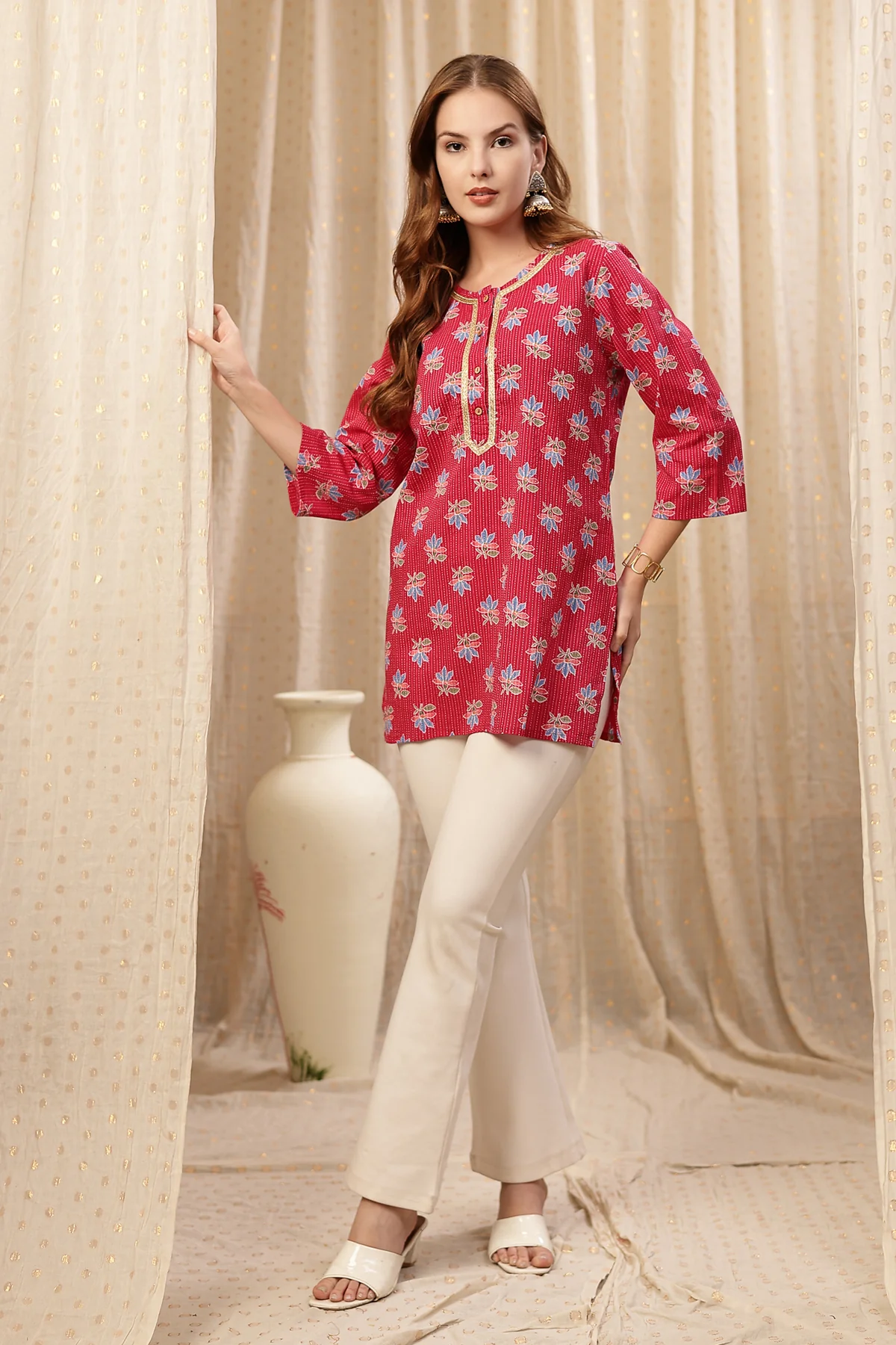 Zipless Feeding Cotton Top with Embroidered Neck - Red Booty - Image 8