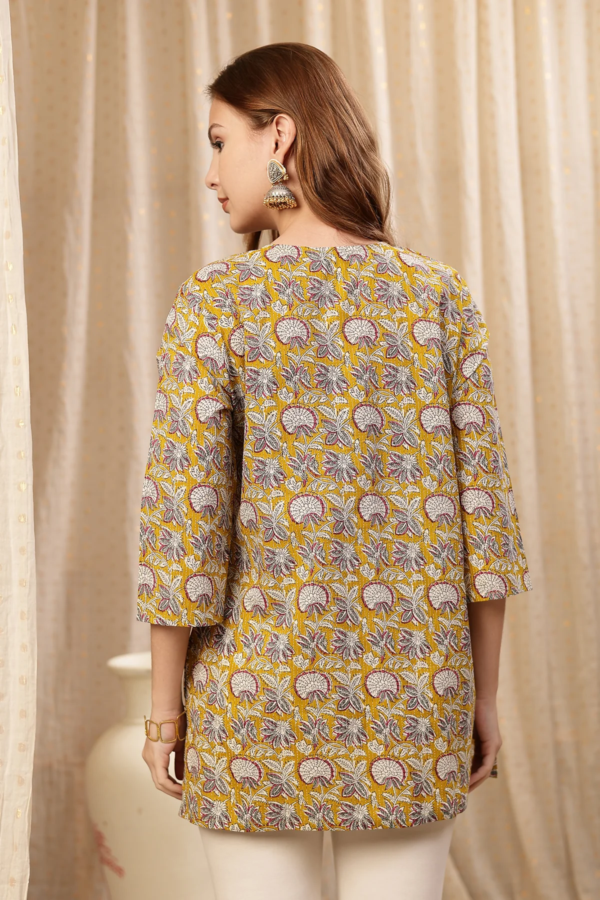Zipless Feeding Cotton Top with Embroidered Neck - Yellow - Image 3