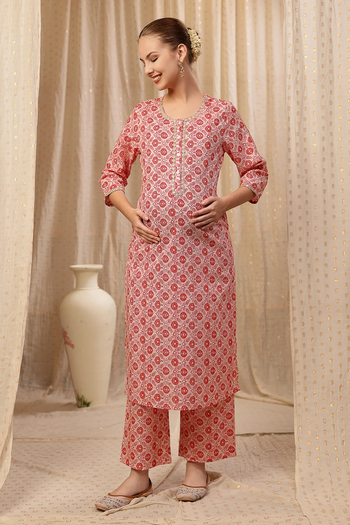 Zipless Feeding Kurta-Pant Set - Pink - Image 5
