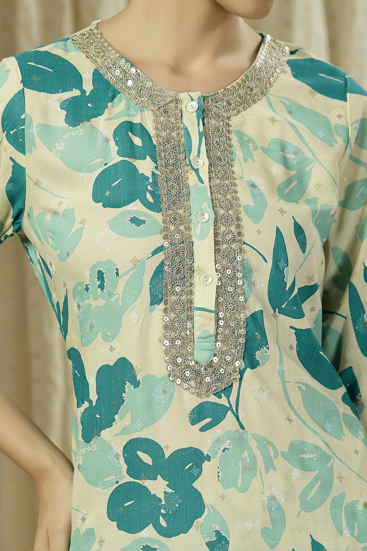 Zipless Feeding Kurta-Pant Set - Teal - Image 10
