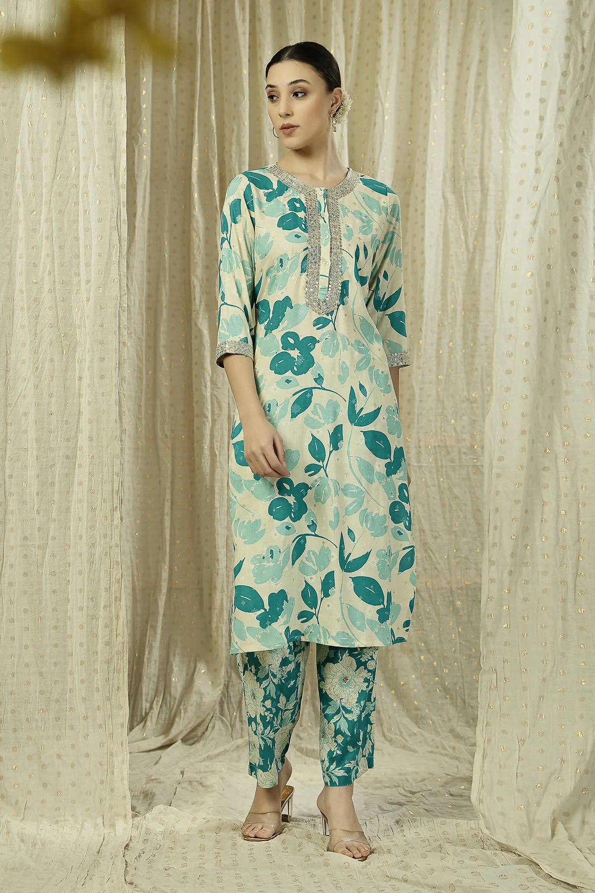Zipless Feeding Kurta-Pant Set - Teal - Image 5
