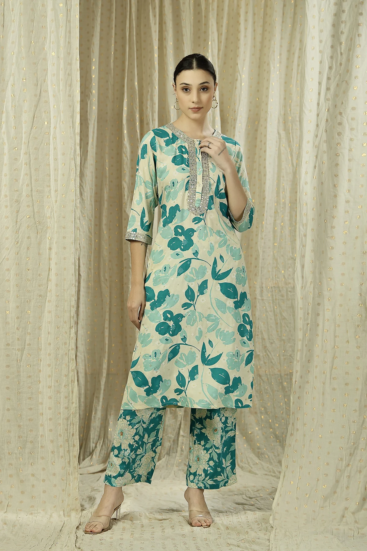 Zipless Feeding Kurta-Pant Set - Teal - Image 6