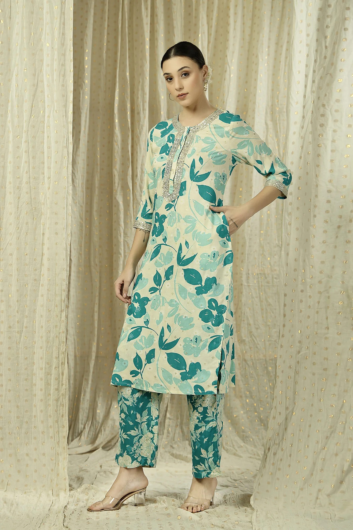 Zipless Feeding Kurta-Pant Set - Teal - Image 8