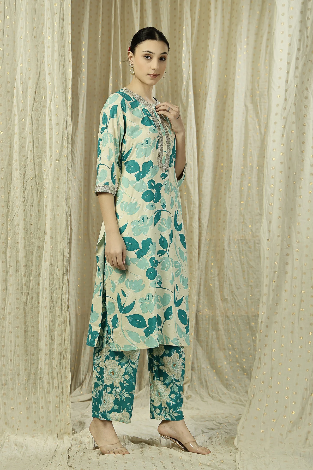 Zipless Feeding Kurta-Pant Set - Teal - Image 9