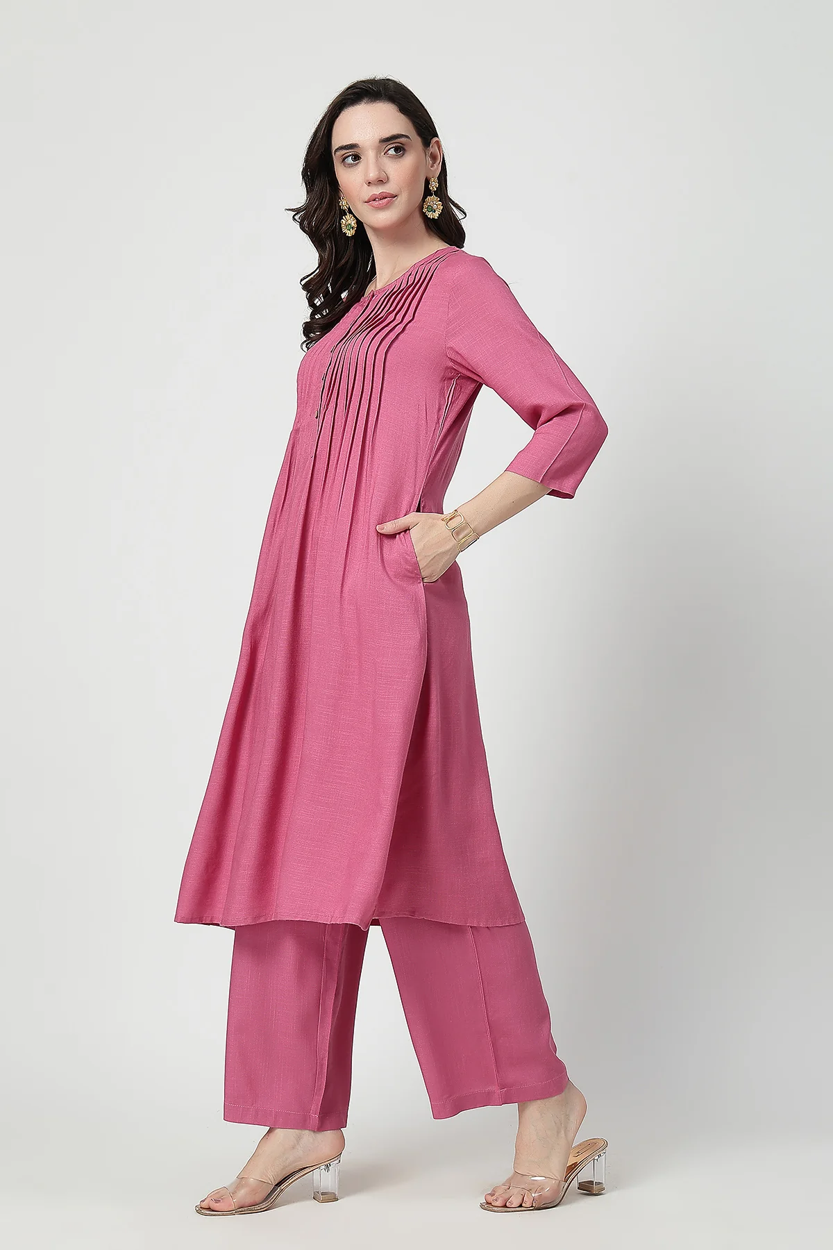 Zipless Feeding Rayon Maternity Kurta-Pant Set - Light Magenta - Image 11