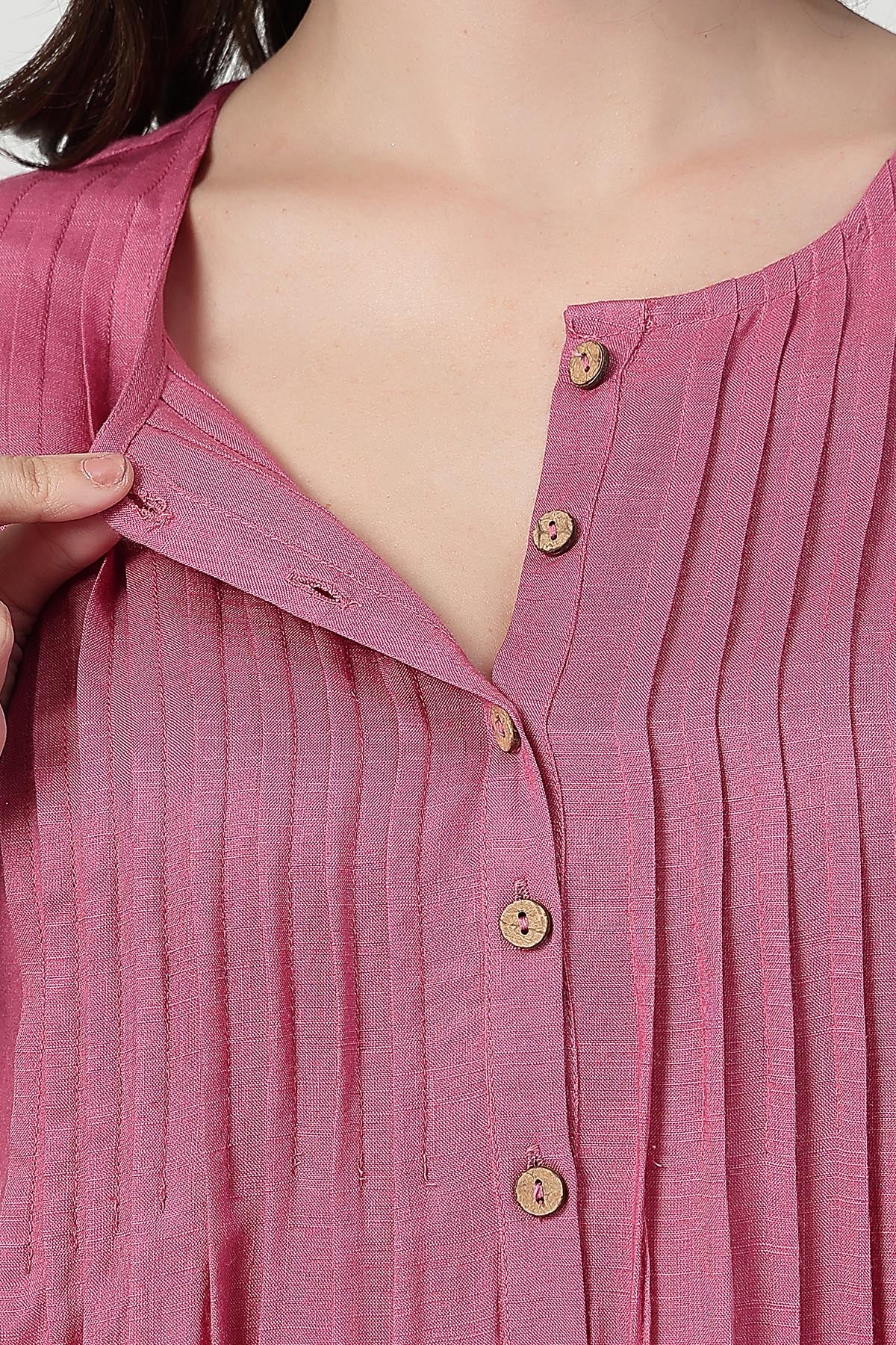Zipless Feeding Rayon Maternity Kurta-Pant Set - Light Magenta - Image 2
