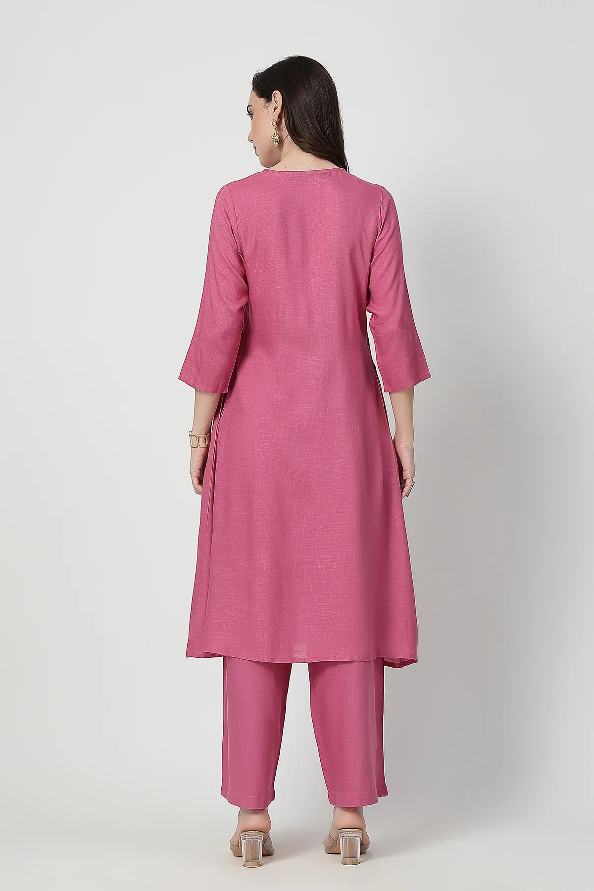 Zipless Feeding Rayon Maternity Kurta-Pant Set - Light Magenta - Image 3