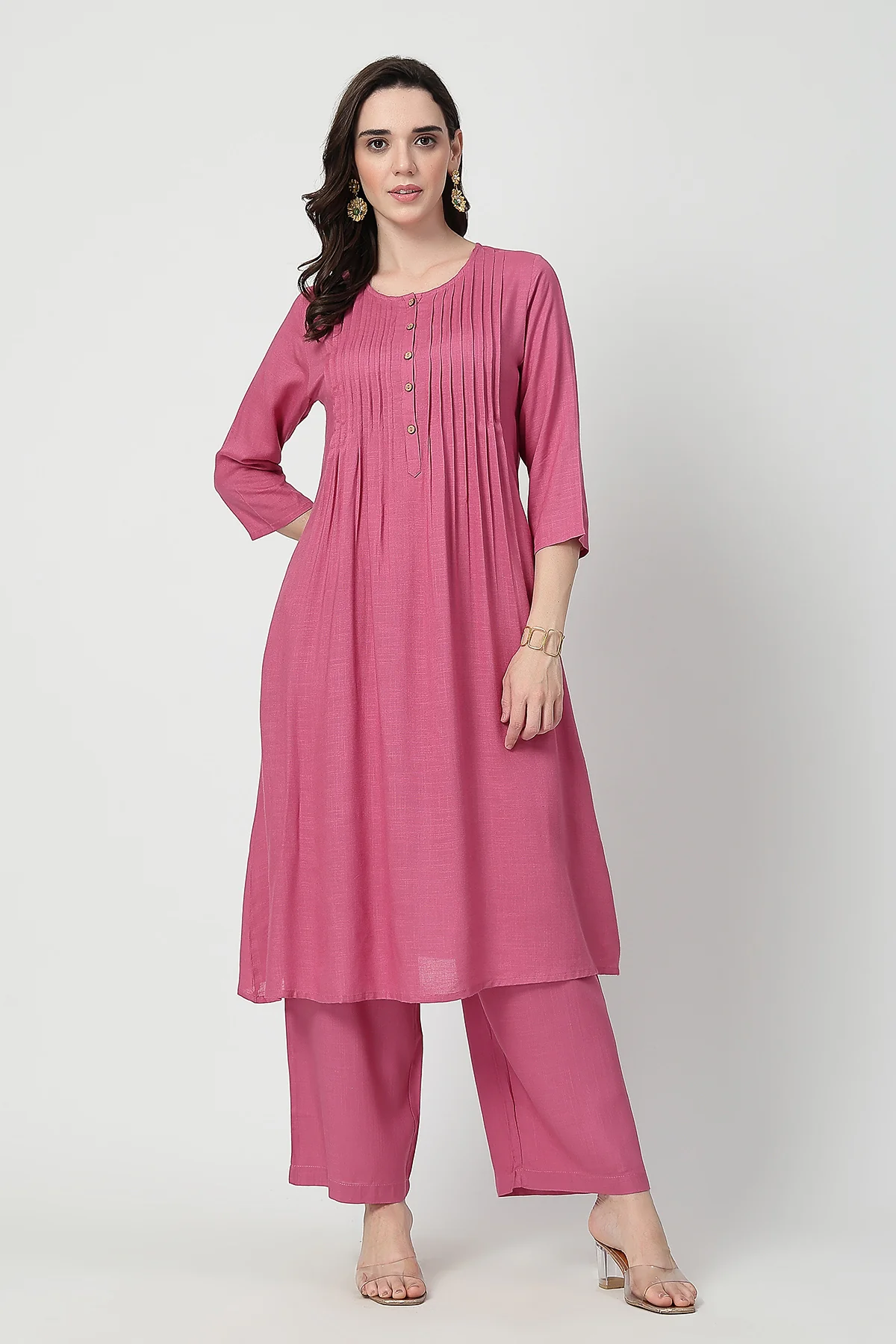 Zipless Feeding Rayon Maternity Kurta-Pant Set - Light Magenta - Image 6