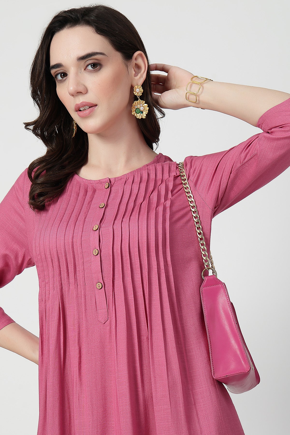 Zipless Feeding Rayon Maternity Kurta-Pant Set - Light Magenta - Image 7
