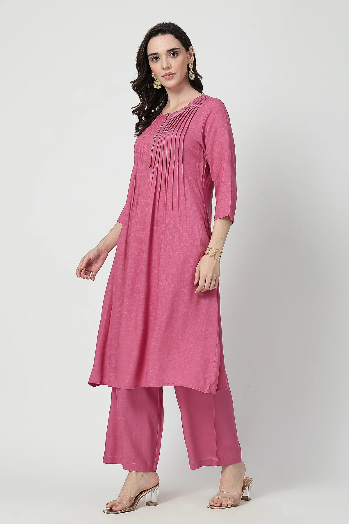 Zipless Feeding Rayon Maternity Kurta-Pant Set - Light Magenta - Image 8