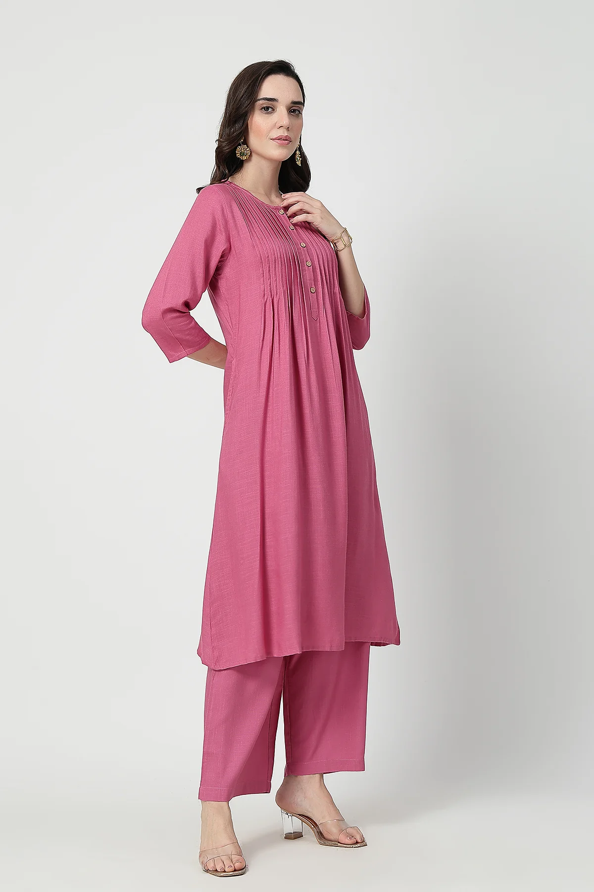 Zipless Feeding Rayon Maternity Kurta-Pant Set - Light Magenta - Image 9