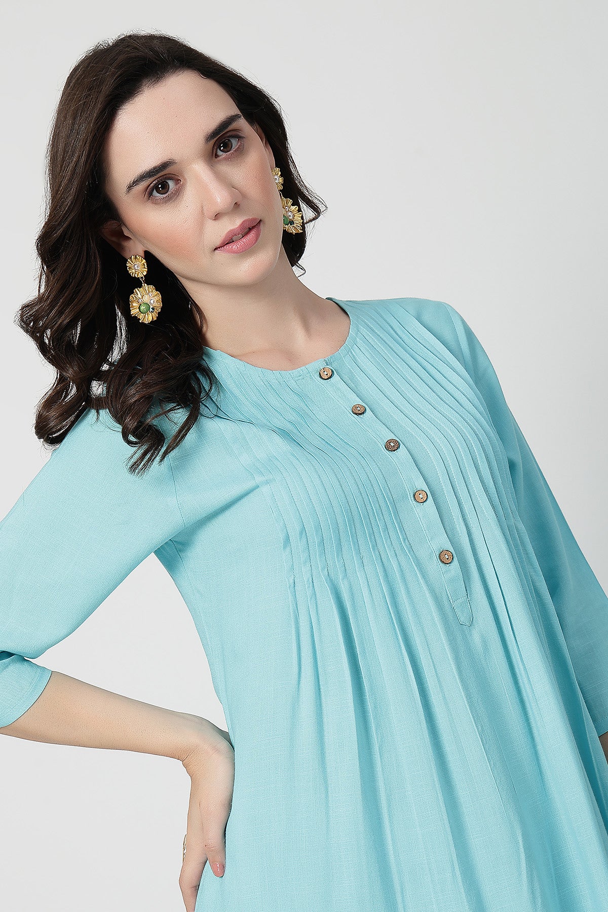 Zipless Feeding Rayon Maternity Kurta-Pant Set - Turquoise - Image 10