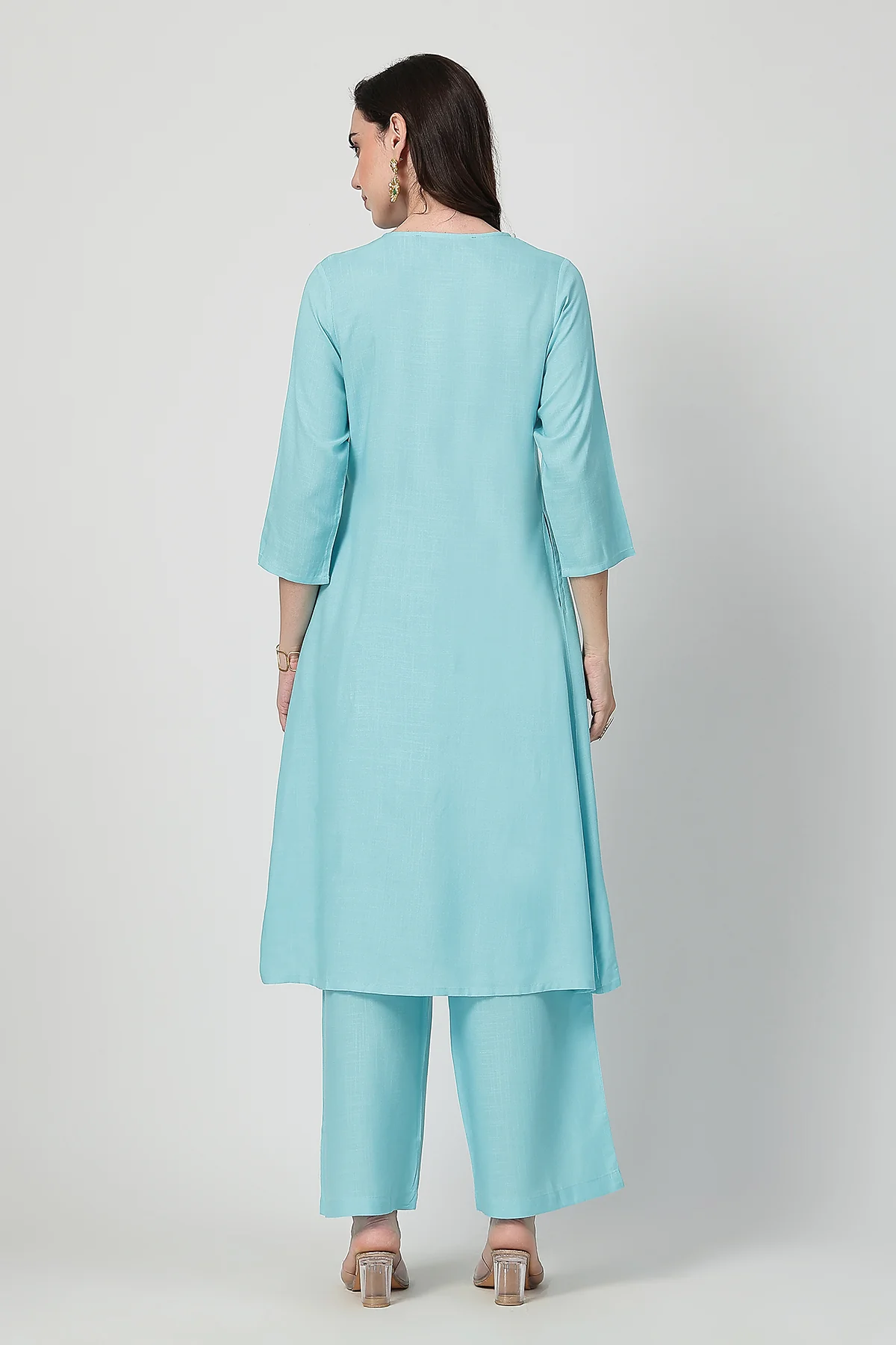 Zipless Feeding Rayon Maternity Kurta-Pant Set - Turquoise - Image 3