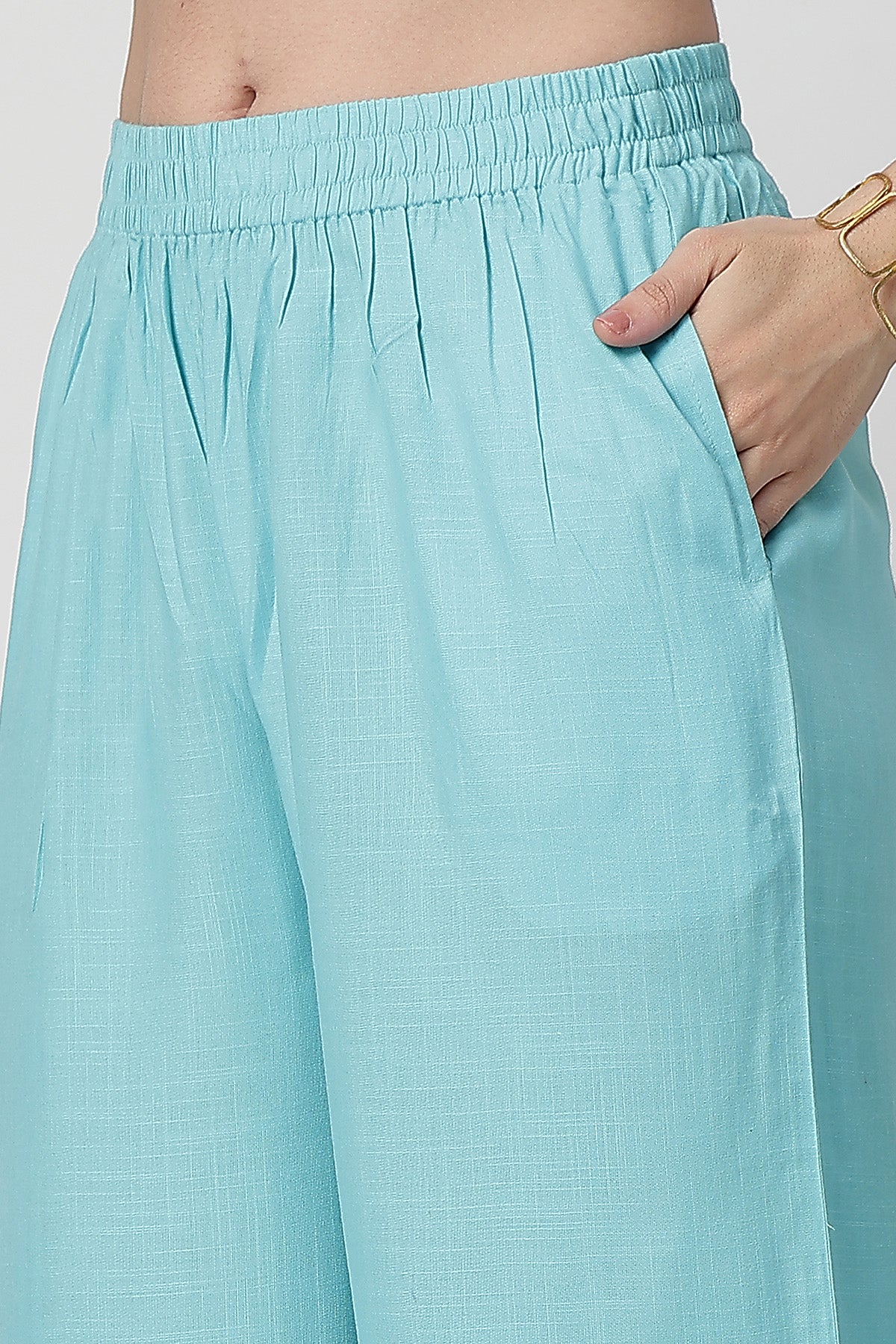 Zipless Feeding Rayon Maternity Kurta-Pant Set - Turquoise - Image 4
