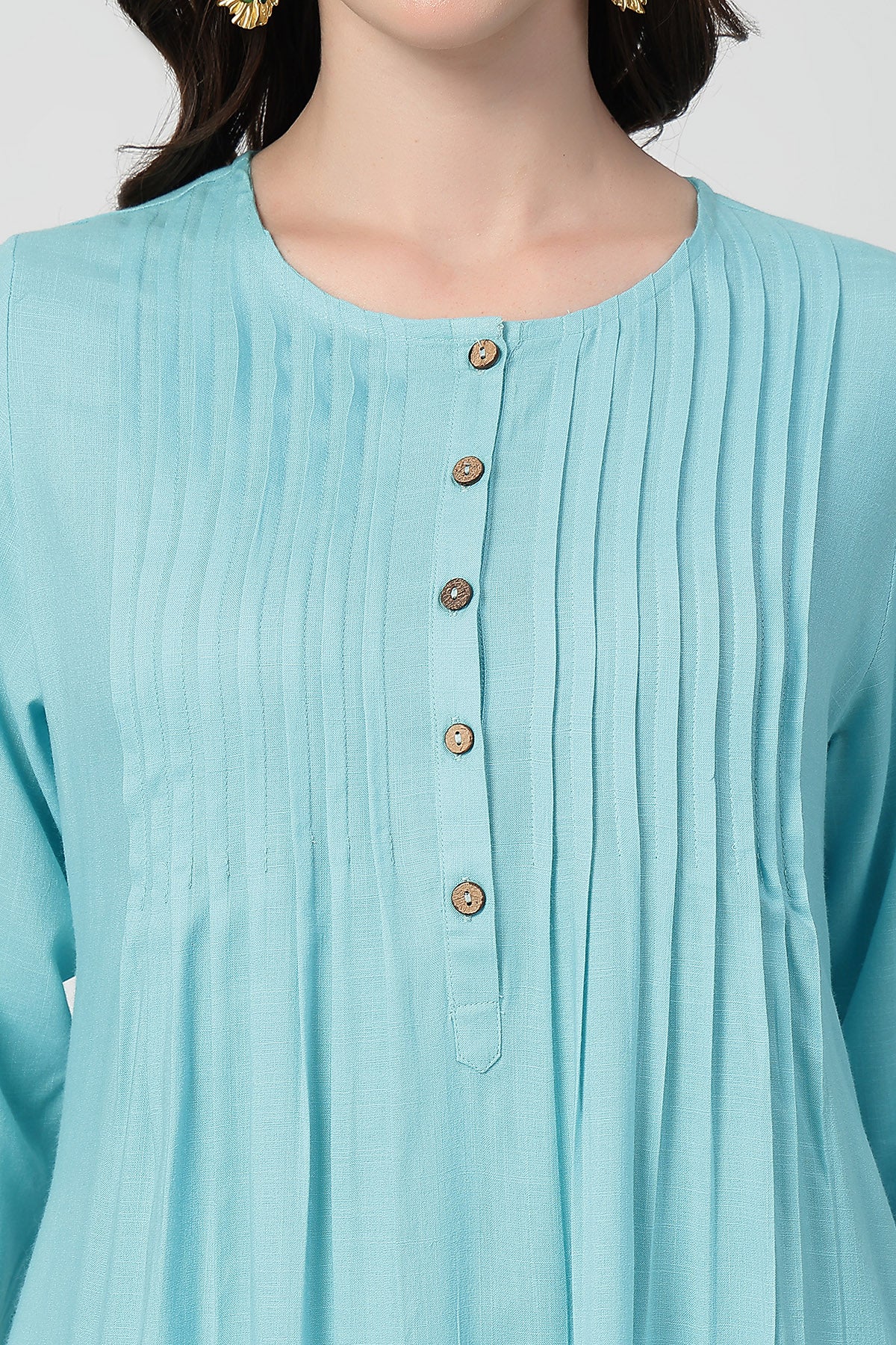 Zipless Feeding Rayon Maternity Kurta-Pant Set - Turquoise - Image 6