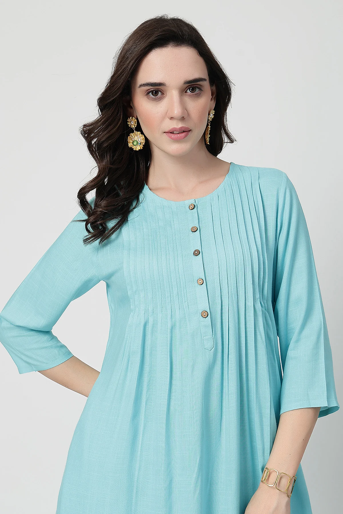 Zipless Feeding Rayon Maternity Kurta-Pant Set - Turquoise - Image 8